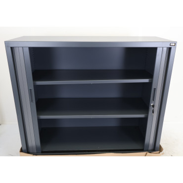 Armoire Basse à Rideaux de Bureau MTI 2 Tablettes Corps et Rideaux Anthracite 120x105x43cm - AMR1210-GA