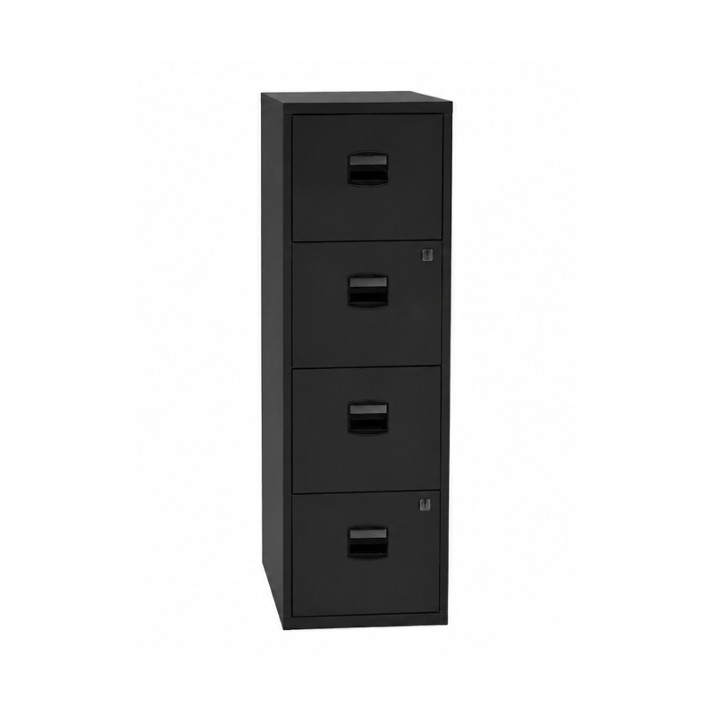 Meuble Classeur Métallique 4 Tiroirs de Bureau H130xL41xP40mm Noir - PFA4F - NEUF