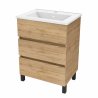Meuble et Vasque Céramique de Salle de Bain AURLANE 3 Tiroirs en Bois - LAV973-VC1 - NEUF