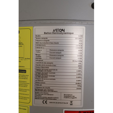 Chauffe-Eau Thermodynamique 250L ASTON Monophasé - A-250 - NEUF Déclassé pas cher