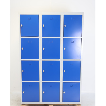 Vestiaire 12 Casiers Multicases L120xH180xP50cm Fermeture Moraillon Gris/Bleu - WK445-GB