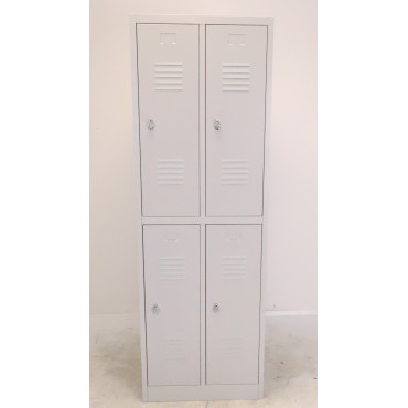Vestiaire industrie propre Biplace 4 Casiers L60xH180xP50cm Fermeture Moraillon Gris - NT-BI-4