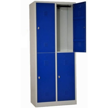 Vestiaire Biplace 4 Casiers L80xH180xP50cm Fermeture Moraillon Gris 4 Portes Bleues - NT-BI-4X