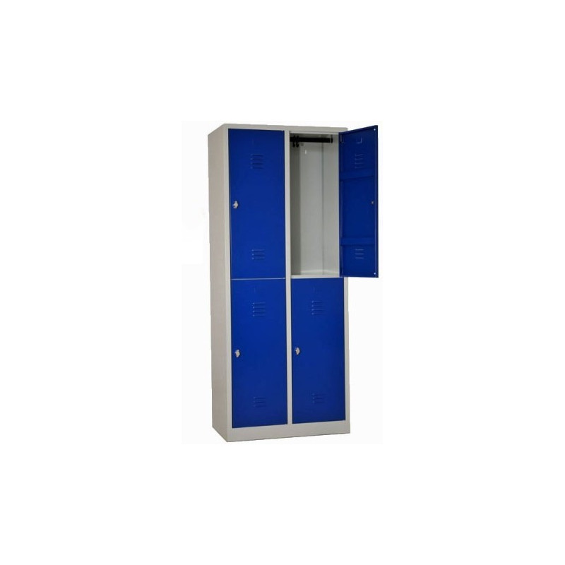 Vestiaire Biplace 4 Casiers L80xH180xP50cm Fermeture Moraillon Gris 4 Portes Bleues - NT-BI-4X