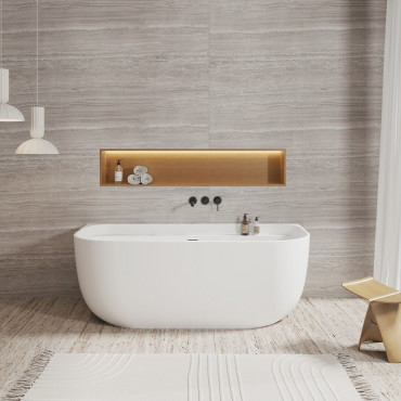 Baignoire Semi-Îlot Curve TOTS Blanc Mat 170cm Impact Tablier Extérieur Gauche - 574C - NEUVE