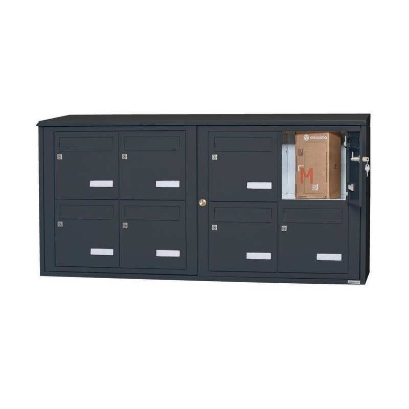 Bloc de 8 Boîtes aux Lettres LEABOX Collectives Extérieur Sans Pieds Gris Anthracite - 4x2 - NEUF Déclassé
