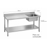 Table Plonge INOX E INOX 1 Bac Cuve 40x40x25cm 1600x700mm - 1478 - NEUVE
