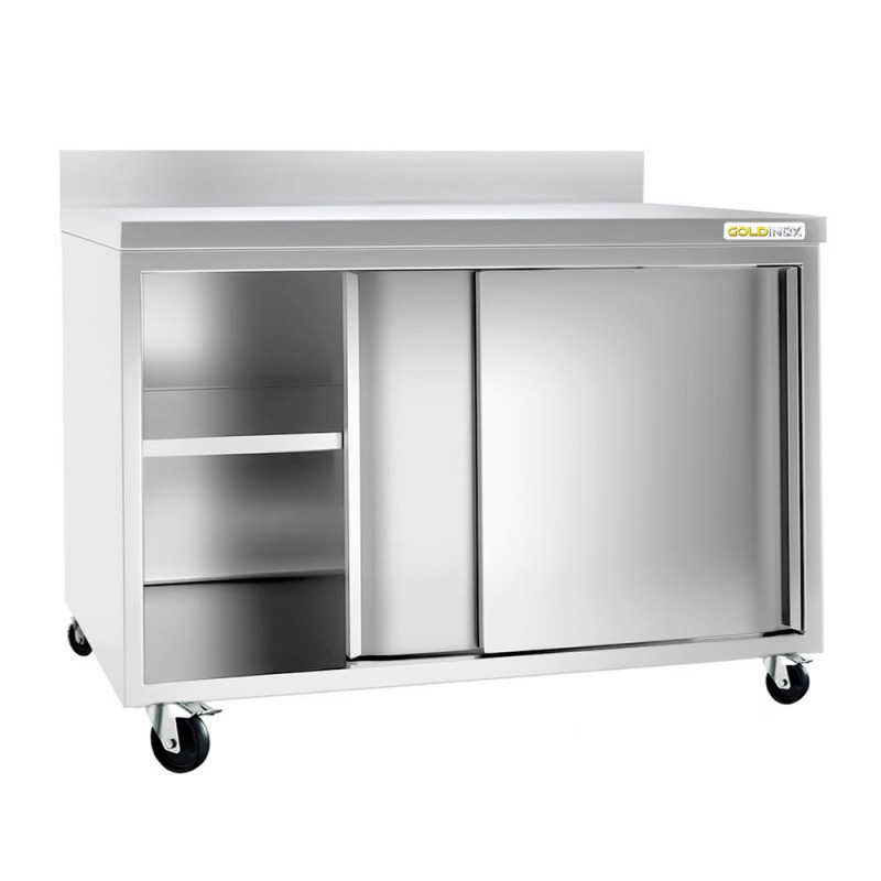 Meuble Bas Inox GOLDINOX 2 Portes Coulissantes sur Roulettes 1400x600x850mm - AR146 - NEUF Déclassé