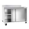 Meuble Bas Inox GOLDINOX 2 Portes Coulissantes sur Roulettes 1400x600x850mm - AR146 - NEUF Déclassé