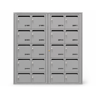 Bloc de 20 Boîtes aux Lettres LEABOX Collectives Intérieur Mural Gris Argent - 4X5