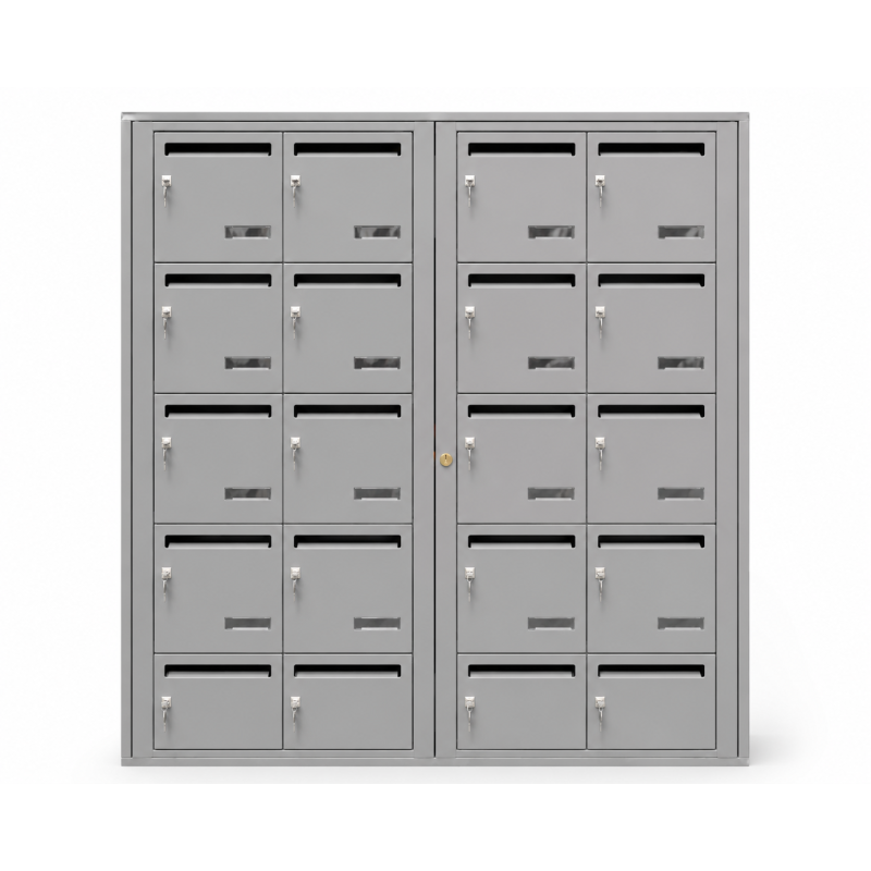 Bloc de 20 Boîtes aux Lettres LEABOX Collectives Intérieur Mural Gris Argent - 4X5
