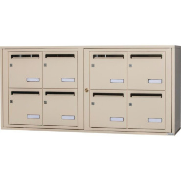 Bloc de 8 Boîtes aux Lettres LEABOX Collectives Intérieur Mural Beige - 4x2
