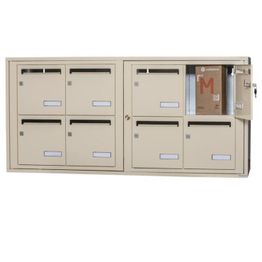 Bloc horizontal de 8 Boîtes aux Lettres Collectives Intérieur Mural Beige - 4x2