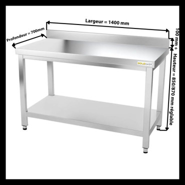 Table de Travail Préparation Inox 1 Étagère Basse Sur Pieds L1400mm P700mm H850mm