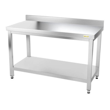 Table Adossée de Travail Préparation Inox GOLDINOX Premium 1 Étagère Basse Sur Pieds L1400mm P700mm H850mm - TN147A