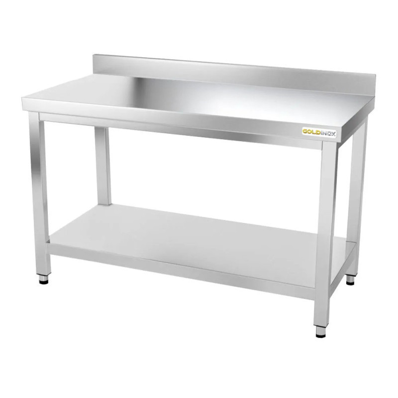 Table Adossée de Travail Préparation Inox GOLDINOX Premium 1 Étagère Basse Sur Pieds L1400mm P700mm H850mm - TN147A