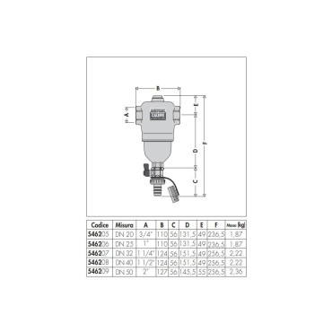 Pot de Décantation Laiton CALEFFI Dirtcal Filetés Femelles 1'' avec Vanne de Vidange - 546206