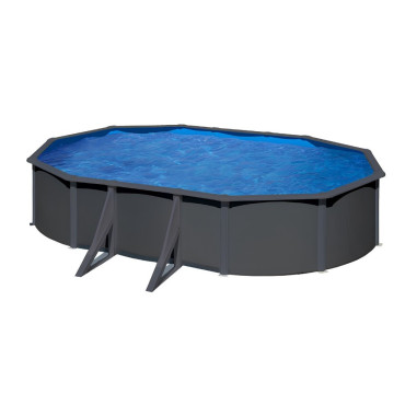 Piscine Hors Sol Ovale GRE POOL 610x375x120cm avec Filtre et Échelle Anthracite - KIT610GY - NEUVE