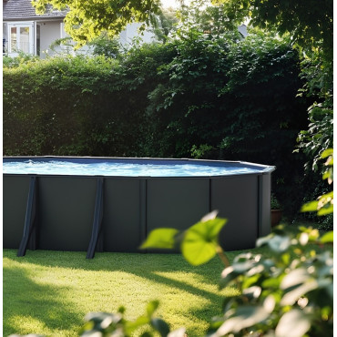 Piscine Hors Sol Ovale GRE POOL 610x375x120cm avec Filtre et Échelle Anthracite
