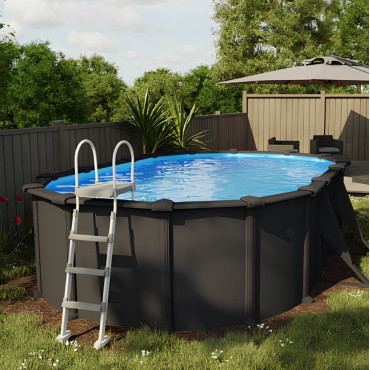 Piscine Hors Sol Ovale GRE POOL 610x375x120cm avec Filtre et Échelle Anthracite - KIT610GY