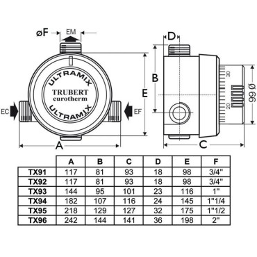 Mitigeur Thermostatique Collectif WATTS Ultramix 20x27 Mâle Epoxy Gris 30 à 70°C 80l/min - 22TX92E37