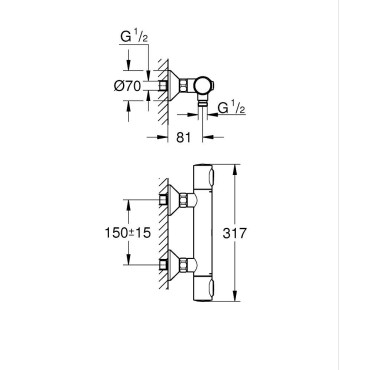 Dimensions Mitigeur Thermostatique de Douche GROHE Précision Flow Chromé - 34840000