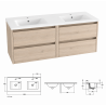 Meuble Sous-Vasque SALGAR Noja 4 Tiroirs Chêne Caledonia et Plan Double Vasque Iberia L120cm - 85472 - 15459