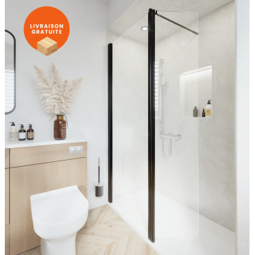 Paroi de Douche AKW LevelBest avec Paroi Segment Pivotante 180° L400mm en Aluminium Noir Mat