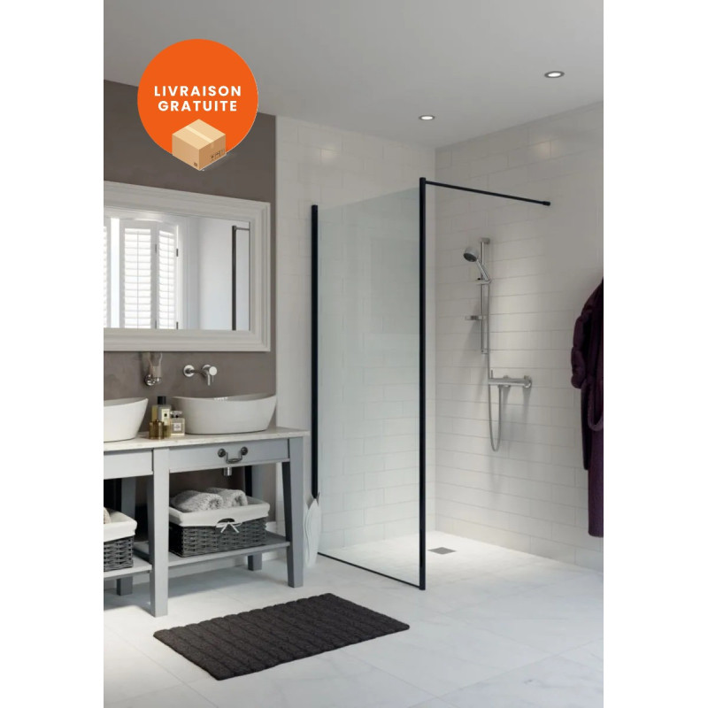Paroi de Douche AKW LevelBest en Aluminium Noir Mat et Verre Transparent
