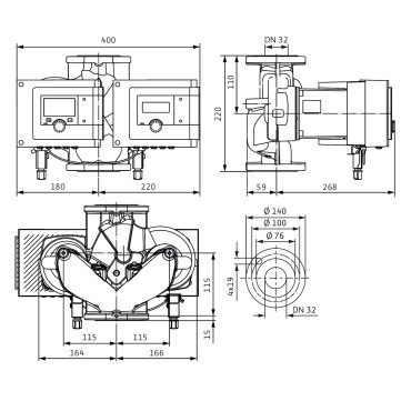 Circulateur Double Pompe de Circulation WILO Stratos Maxo-D 32/0,5/12 PN6/10-R7 pour Système de Chauffage - 2217974