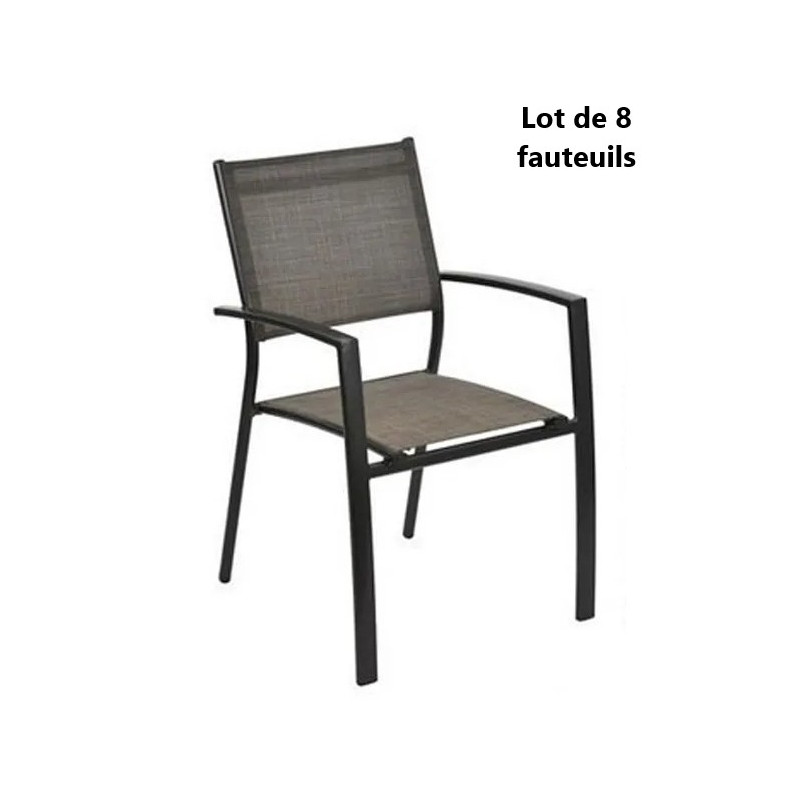 Lot de 8 Chaises Fauteuils de Jardin OOGARDEN Antalya avec Accoudoirs en Aluminium - KTE-00981