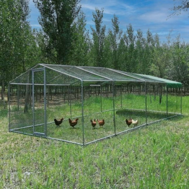 Enclos Grillagé Poulailler 24m² ANIMAL VALLEY Parc à Poules Acier Galvanisé Ø38mm 8x3x2,25m - P005+CP005E*2-B