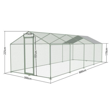 Enclos Grillagé Poulailler 24m² ANIMAL VALLEY Parc à Poules Acier Ø38mm 8x3x2,25m - P005+CP005E*2-B