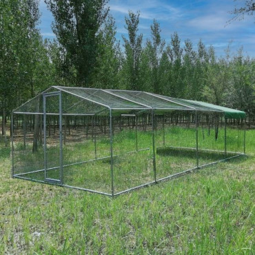Enclos Poulailler 24m² ANIMAL VALLEY Parc à Poules Acier Galvanisé Ø38mm 8x3x2,25m - P005+CP005E*2-B