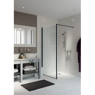 AKW Paroi de Douche LevelBest en Aluminium Noir Mat Verre Transparent