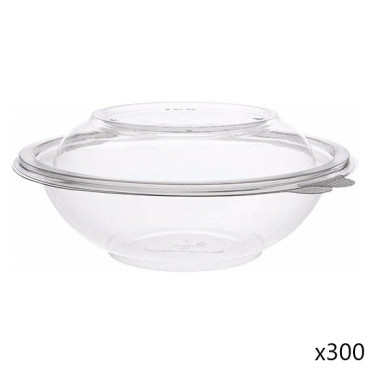 Lot de 300 Saladiers Ronds PET Recyclé 1000ml ATTIS avec Couvercle Transparent - CSLR1000B-SLR1000B - NEUF