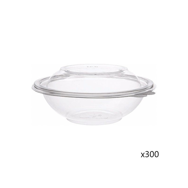 Lot de 300 Saladiers Ronds PET Recyclé 1000ml ATTIS avec Couvercle Transparent - CSLR1000B-SLR1000B - NEUF