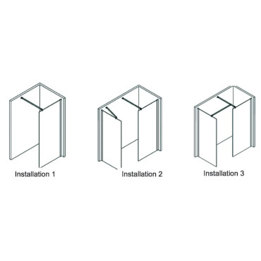 Illustration des trois configurations possibles pour installer la paroi de douche Concerto Walk