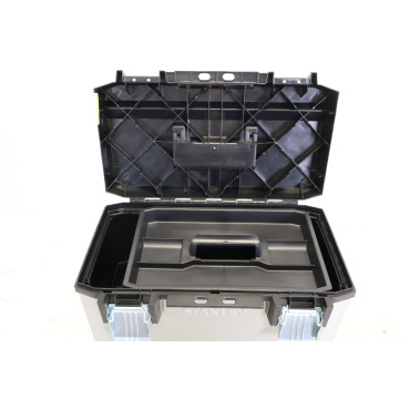 Compartiment supérieur ouvert de la servante Stanley FatMax avec plateau porte-outils amovible