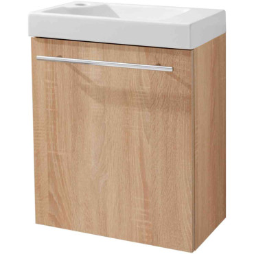 Ensemble meuble lave-mains Alterna Piccolo 2 bois clair avec vasque blanche et porte