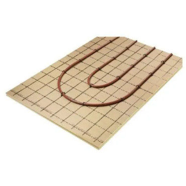 Plaque isolante prétracée REHAU Raupur Isol Plus avec exemple de pose d’un tube de plancher chauffant