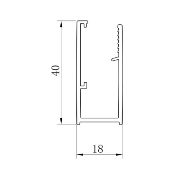 Profilé de paroi de douche ALterna Concerto 2 – schéma de section avec dimensions 40 x 18 mm