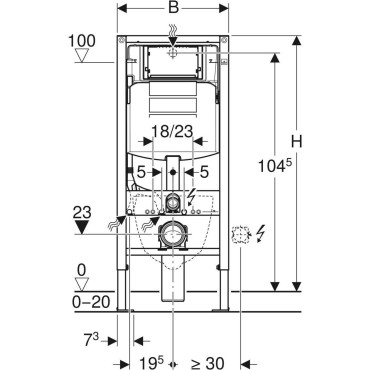 Schéma technique du bâti-support WC suspendu Geberit Duofix Plus UP320 H112 cm avec dimensions