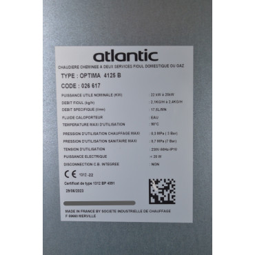 Chaudière au Sol Fioul et Gaz Basse Température 25kW ATLANTIC Optima 4125B 026617