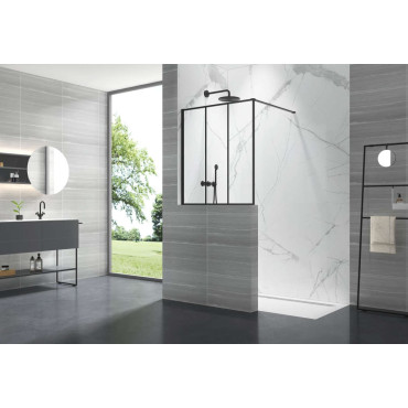 Paroi de Douche Verrière 3 Panneaux ROTH Philly Loft Sky 100x100cm Profilé Noir - 1406001652