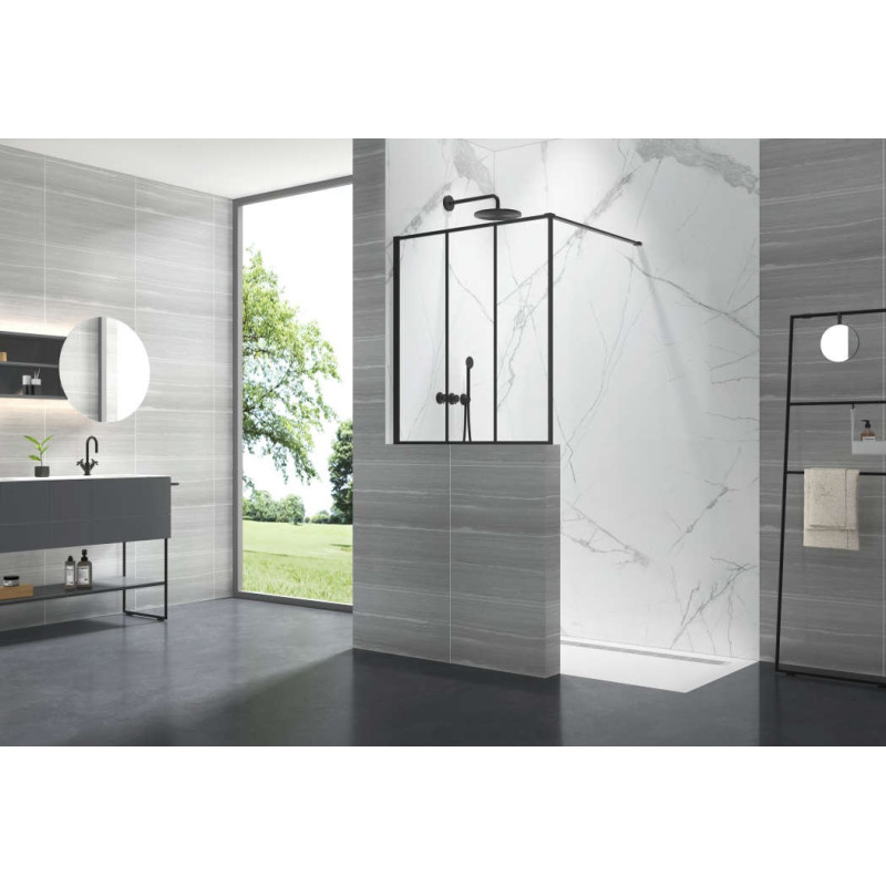 Paroi de Douche Verrière 3 Panneaux ROTH Philly Loft Sky 100x100cm Profilé Noir - 1406001652
