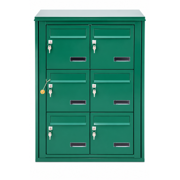 Bloc de 6 Boîtes aux Lettres LEABOX Collective Extérieur Vert Sans Pieds - 2x3