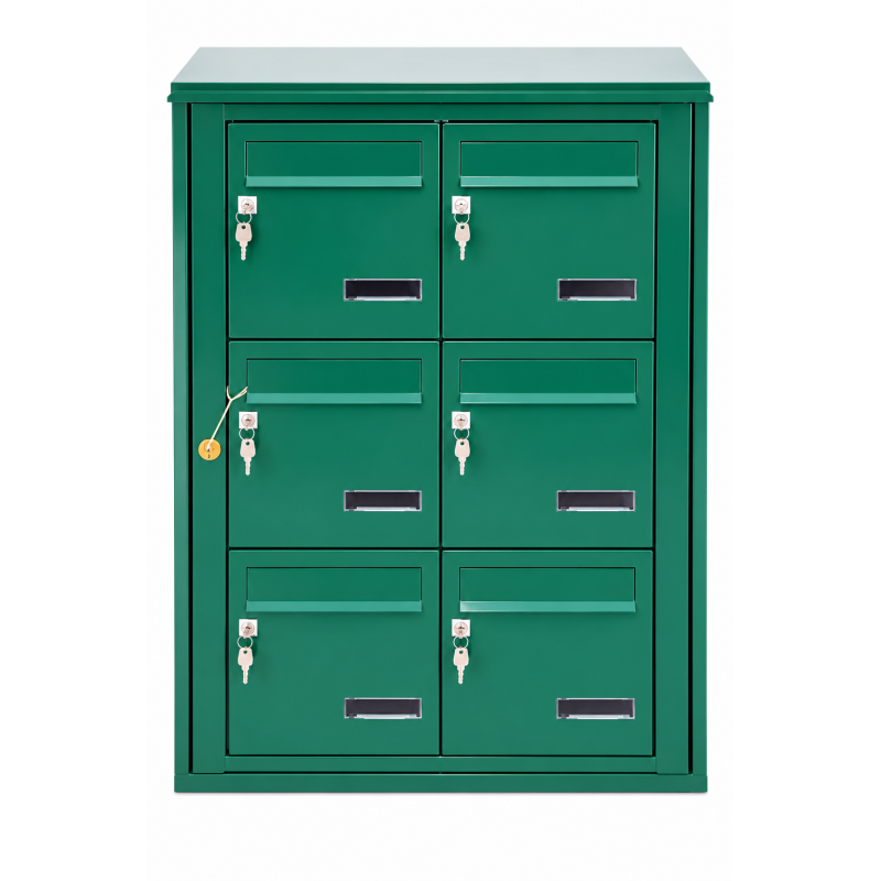 Bloc de 6 Boîtes aux Lettres LEABOX Collective Extérieur Vert Sans Pieds - 2x3