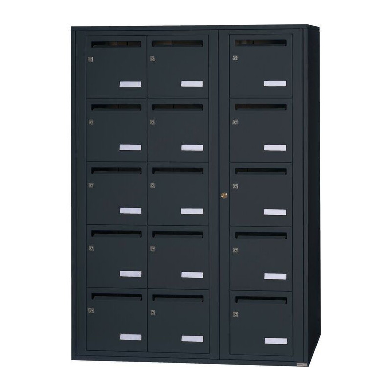 Bloc de 15 Boîtes aux Lettres LEABOX Collective Intérieur Mural Gris - 3x5