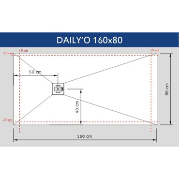 Receveur de Douche Rectangulaire 160x80cm ALTERNA DAILY'O Résine Béton Blanc